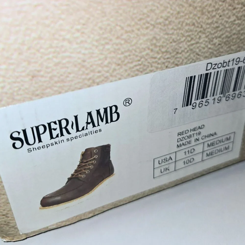 SUPERLAMB Boot DZO Brown Leather Work Boots Red Head Men Sz 11D US NEW With Box